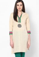 Span Beige Solid Kurtis