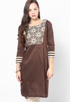 Span Brown Embroidered Kurta