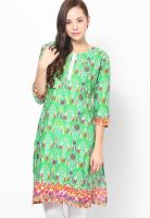 Span Green Printed Kurta