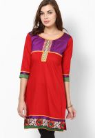 Span Maroon Embroidered Kurtis