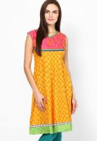 Span Yellow Printed Kurta