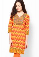 Sringam Orange Printed Kurtis