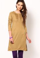 W Beige Solid Kurtis