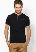 Wrangler Black Solid Henley T-Shirt