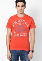 s.Oliver Orange Round Neck T-Shirt