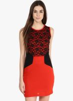 Athena Red Embroidered Bodycon Dress