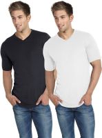 Blackburne Inc Solid Men's V-neck Black, White T-Shirt(Pack of 2)