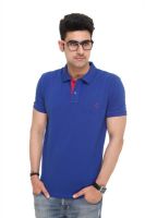 Colors and Blends Solid Men's Polo Neck Blue T-Shirt