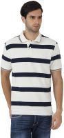 Fahrenheit Striped Men's Polo Neck White, Dark Blue T-Shirt