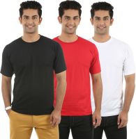 Fidato Solid Men's Round Neck Black, Red, White T-Shirt(Pack of 3)