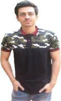 Fizzique Military Camouflage Men's Polo Neck Black T-Shirt