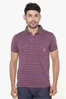 Gleneagles Striped Men's Polo Neck Purple T-Shirt
