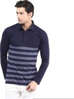 Hypernation Striped Men's Polo Neck Blue, Grey T-Shirt