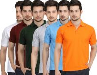 Krazy Katz Solid Men's Polo Neck Multicolor T-Shirt(Pack of 6) Krazy Katz Solid Men's Polo Neck Multicolor T-Shirt(Pack of 6)