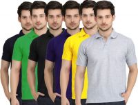 Krazy Katz Solid Men's Polo Neck Multicolor T-Shirt(Pack of 6)