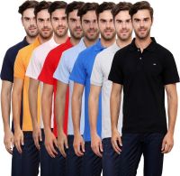 Lemon & Vodka Solid Men's Polo Neck Multicolor T-Shirt(Pack of 8)