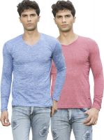 Maniac Solid Men's V-neck Multicolor T-Shirt(Pack of 2)