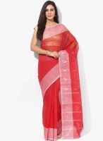 Mmantra Red Printed Cotton Saree