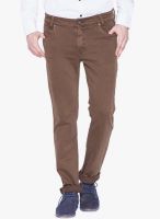 Mufti Brown Mid Rise Narrow Fit Jeans