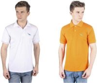 PRO Lapes Solid Men's Polo Neck White, Orange T-Shirt(Pack of 2)