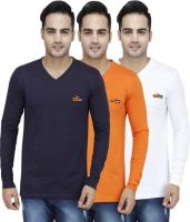 PRO Lapes Solid Men's V-neck Multicolor T-Shirt(Pack of 3)