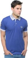 Sobre Estilo Solid Men's Polo Neck Blue T-Shirt