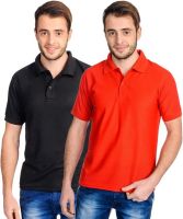 Superjoy Solid Men's Polo Neck Black, Red T-Shirt(Pack of 2)