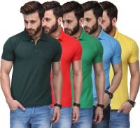 TSX Solid Men's Polo Neck Multicolor T-Shirt(Pack of 5)