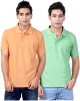 Top Notch Solid Men's Polo Neck Orange, Green T-Shirt(Pack of 2)