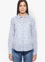 United Colors of Benetton Blue F/Slv Printed Shirt