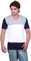 Vivid Bharti Self Design Men's V-neck Multicolor T-Shirt