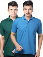 eSOUL Solid Men's Polo Neck Dark Green, Blue T-Shirt(Pack of 2) eSOUL Solid Men's Polo Neck Dark Green, Blue T-Shirt(Pack of 2)