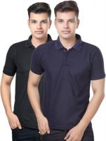 eSOUL Solid Men's Polo Neck Black, Dark Blue T-Shirt(Pack of 2)