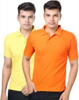 eSOUL Solid Men's Polo Neck Orange, Yellow T-Shirt(Pack of 2)