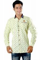 Classic Blues Men's Self Design Casual Reversible Yellow Shirt