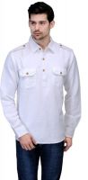 Global Nomad Men's Solid Casual Linen White Shirt