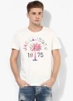 Jack & Jones White Printed Round Neck T-Shirts