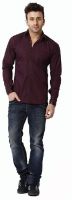 Rv Collection Men's Solid Casual Maroon Shirt