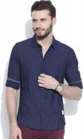 United Colors of Benetton Men's Solid Casual Dark Blue Shirt