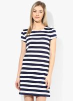 United Colors of Benetton White Colored Striped Shift Dress