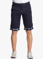 BEEVEE Navy Blue Solid Shorts