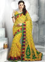 Hypnotex Yellow Printed Saree