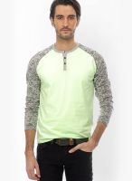 Basics Green Printed Henley T-Shirts