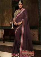 Inddus Coffee Embroidered Saree