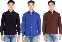 Atmosphere Men's Solid Formal Black, Dark Blue, Brown Shirt(Pack of 3)