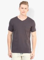 Breakbounce Grey Solid V Neck T-Shirt