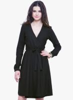 Faballey Black Solid Skater Dress