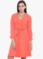 Faballey Orange Solid Skater Dress