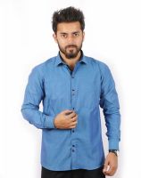 Indian Threads Men's Solid Formal Blue Shirt