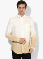 Jack & Jones Cream Printed Slim Fit Casual Shirt